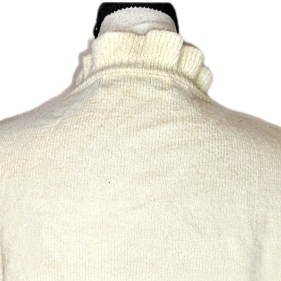 Ecowish Cream Ruffle Pearl & Rhinestone Button Womens Long Sleeve Sweater Size S - Picture 7 of 10